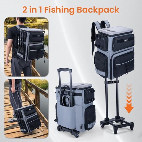 Goture 66L Rolling Tackle Box with Cooler, Large Fishing Bag with Wheels for 5 3700 Trays(Trays Not Included), Saltwater Resistant Tackle Backpack with Rod Holders & EVA Cover in Saudi Arabia