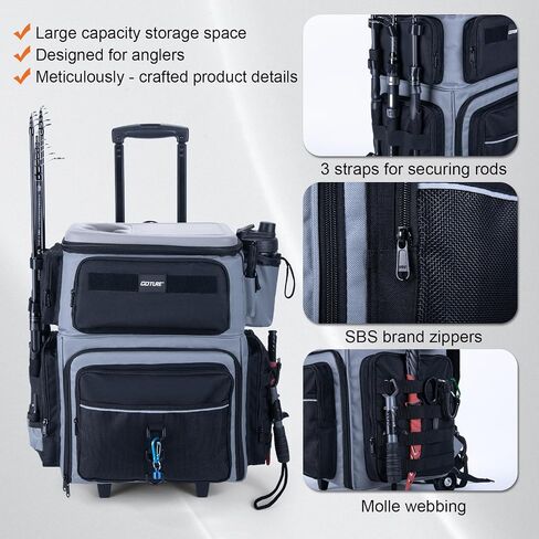 Goture 66L Rolling Tackle Box with Cooler, Large Fishing Bag with Wheels for 5 3700 Trays(Trays Not Included), Saltwater Resistant Tackle Backpack with Rod Holders & EVA Cover in Saudi Arabia