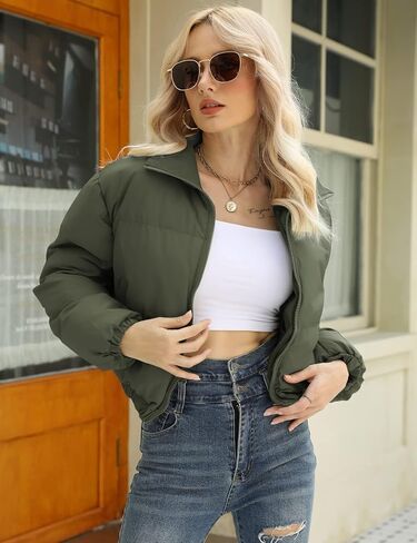 Gihuo Women's Cropped Puffer Jacket Zip Up Winter Short Jacket Bubble Coat in Saudi Arabia