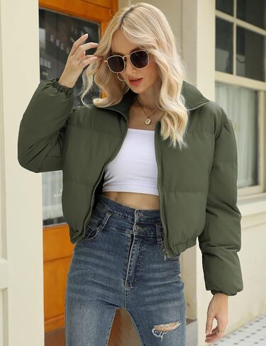 Gihuo Women's Cropped Puffer Jacket Zip Up Winter Short Jacket Bubble Coat in Saudi Arabia
