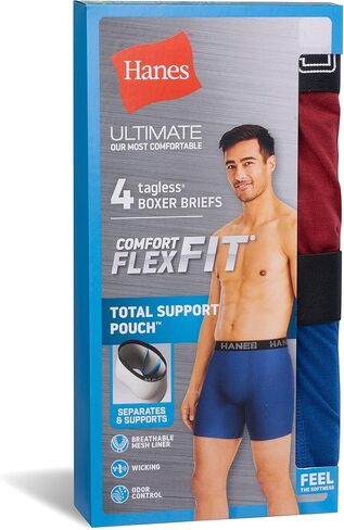 Hanes Ultimate Men's Total Support Pouch Boxer Brief, Black/Grey, Small in Kuwait