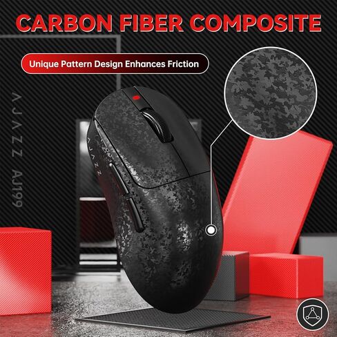Ajazz AJ199 Wireless Gaming Mouse Ultra-Lightweight 55g Tri-Mode Connection 24000 DPI PAW3311 Sensor Carbon Fiber Shell 500mAh Battery 1K Polling Rate Durable & Anti-Slip Design Black in Saudi Arabia