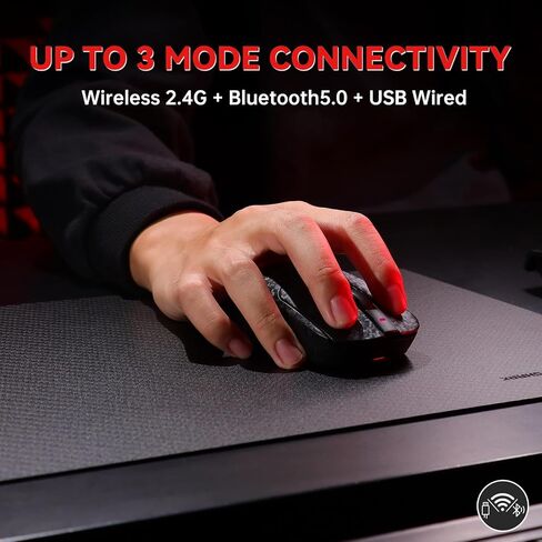 Ajazz AJ199 Wireless Gaming Mouse Ultra-Lightweight 55g Tri-Mode Connection 24000 DPI PAW3311 Sensor Carbon Fiber Shell 500mAh Battery 1K Polling Rate Durable & Anti-Slip Design Black in Saudi Arabia