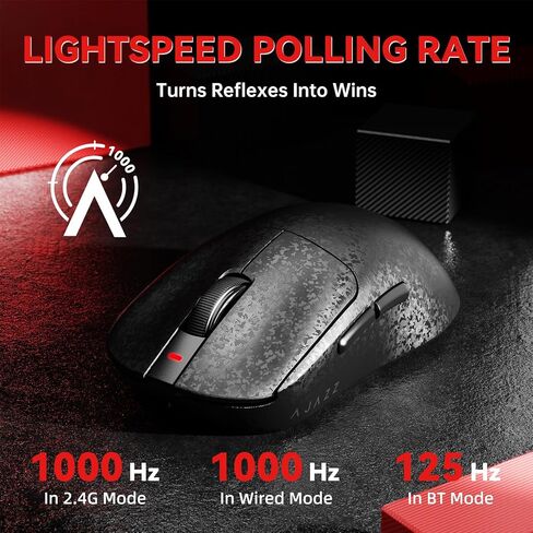 Ajazz AJ199 Wireless Gaming Mouse Ultra-Lightweight 55g Tri-Mode Connection 24000 DPI PAW3311 Sensor Carbon Fiber Shell 500mAh Battery 1K Polling Rate Durable & Anti-Slip Design Black in Saudi Arabia