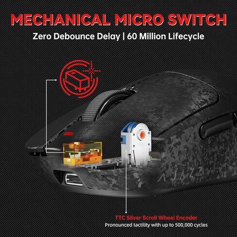 Ajazz AJ199 Wireless Gaming Mouse Ultra-Lightweight 55g Tri-Mode Connection 24000 DPI PAW3311 Sensor Carbon Fiber Shell 500mAh Battery 1K Polling Rate Durable & Anti-Slip Design Black in Saudi Arabia