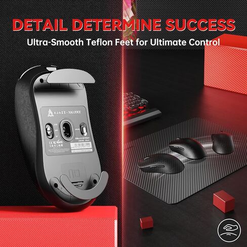 Ajazz AJ199 Wireless Gaming Mouse Ultra-Lightweight 55g Tri-Mode Connection 24000 DPI PAW3311 Sensor Carbon Fiber Shell 500mAh Battery 1K Polling Rate Durable & Anti-Slip Design Black in Saudi Arabia