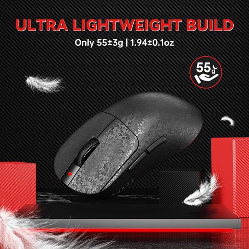 Ajazz AJ199 Wireless Gaming Mouse Ultra-Lightweight 55g Tri-Mode Connection 24000 DPI PAW3311 Sensor Carbon Fiber Shell 500mAh Battery 1K Polling Rate Durable & Anti-Slip Design Black in Saudi Arabia