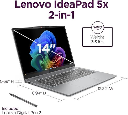 Lenovo IdeaPad Flex 5 2-in-1 Laptop ، 14 "(1920 × 1200) شاشة تعمل باللمس ، Intel I7 150U ، 16GB LPDDR5 1TB NVME SSD ، WI-FI 6 ، لوحة المفاتيح الخلفية ، بصمة الإصبع ، كاميرا الويب 1080P ، Windows 11 Home ، W/3-M Office 365 in Saudi Arabia