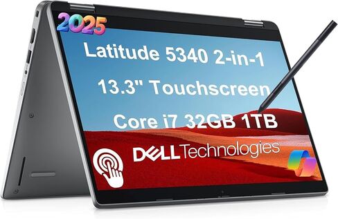 Dell Latitude 5340 2-in-1 Business Laptop (13.3" FHD Touchscreen, Intel Core i7-1365U vPro, 32GB DDR5, 1TB SSD) Backlit, 1080p Webcam, 2 x Thunderbolt 4, Latitude 5000, IST Pen, Win 11 Pro w/Copilot in Kuwait