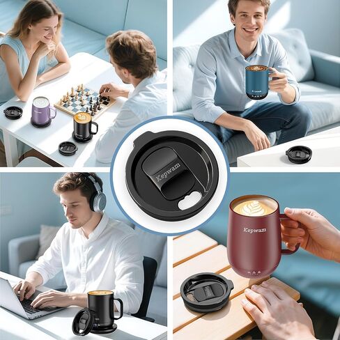 Spill-Resistant Sliding Lid for Self Heating Coffee Mug – Fits Kepwam T1, T2 & T2 Plus – Easy to Use & Clean in Kuwait