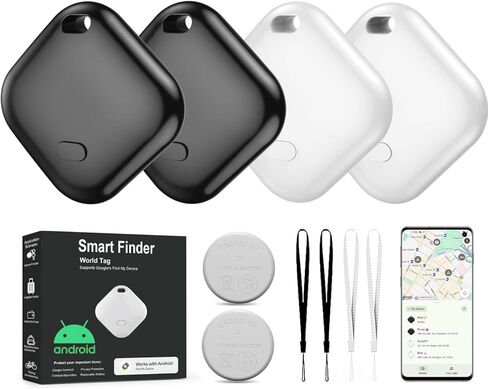 علامات تعقب الهواء لنظام Android （ليس لنظام iOS أو Huawei） Tracker Bluetooth لعلامة Tracking Smart Smart لـ Google Find My Device App Siteer لـ Backpack و Keys (White & Black-4pcs) in Kuwait