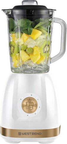 West Bend Timeless 5-Speed Multi-Function Blender, 48 oz Glass Jar with 20 oz Travel Cup, LED Controls, White/Gold in Saudi Arabia