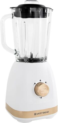West Bend Timeless 5-Speed Multi-Function Blender, 48 oz Glass Jar with 20 oz Travel Cup, LED Controls, White/Gold in Saudi Arabia