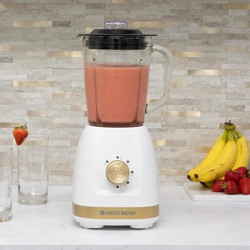 West Bend Timeless 5-Speed Multi-Function Blender, 48 oz Glass Jar with 20 oz Travel Cup, LED Controls, White/Gold in Saudi Arabia