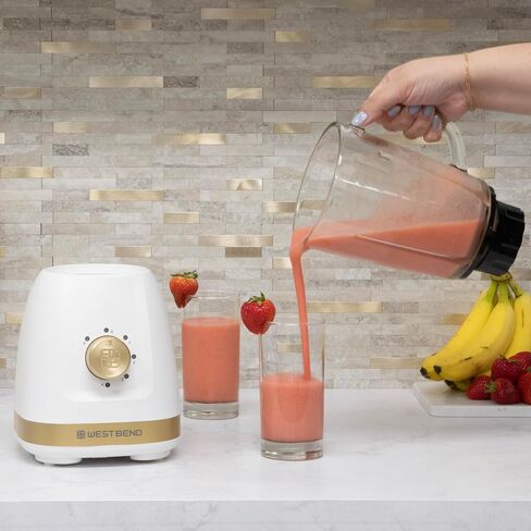 West Bend Timeless 5-Speed Multi-Function Blender, 48 oz Glass Jar with 20 oz Travel Cup, LED Controls, White/Gold in Saudi Arabia