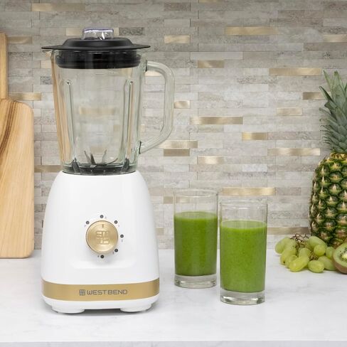 West Bend Timeless 5-Speed Multi-Function Blender, 48 oz Glass Jar with 20 oz Travel Cup, LED Controls, White/Gold in Saudi Arabia