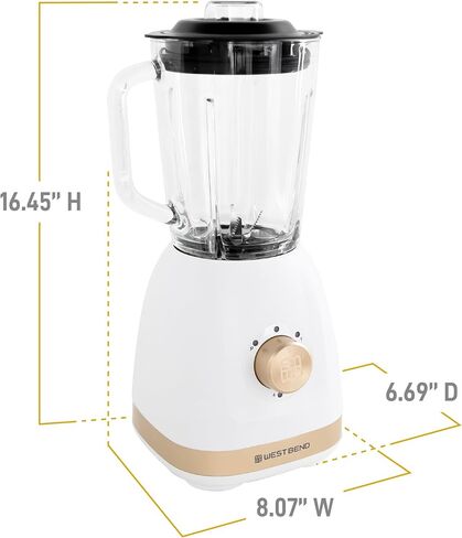 West Bend Timeless 5-Speed Multi-Function Blender, 48 oz Glass Jar with 20 oz Travel Cup, LED Controls, White/Gold in Saudi Arabia
