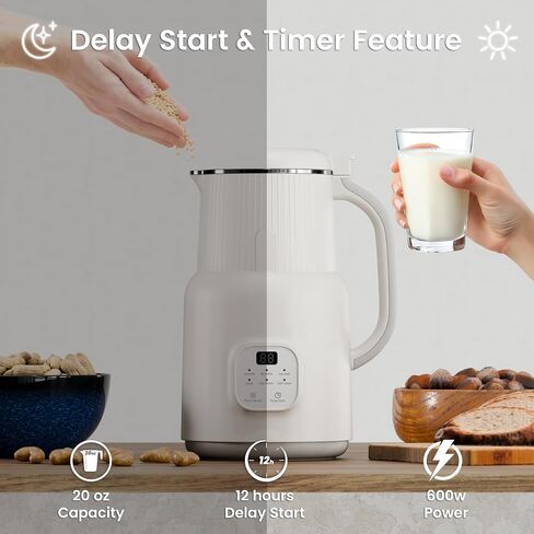 Nut Milk Maker – 600W Stainless Steel 20oz Blender Almond, Oat, Soy Milk – Self-Cleaning, 6-Speed, No Soaking, Dairy-Free Milk Machine in Saudi Arabia