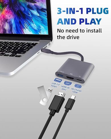 USB C HUB ، 4K USB C إلى محول AV Multiport Multiport Multiptor مع 100 واط PD Outport C Port & USBA 3.0 منفذ متوافق مع MacBook Pro/Air ، iPad ، الأجهزة اللوحية ، التبديل ، التلفزيون ، الشاشة والمزيد in Saudi Arabia