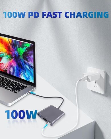 USB C HUB ، 4K USB C إلى محول AV Multiport Multiport Multiptor مع 100 واط PD Outport C Port & USBA 3.0 منفذ متوافق مع MacBook Pro/Air ، iPad ، الأجهزة اللوحية ، التبديل ، التلفزيون ، الشاشة والمزيد in Saudi Arabia