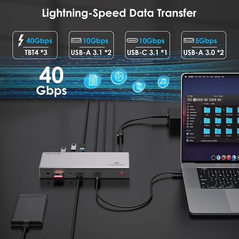 WAVLINK Thunderbolt 4 Docking Station, Single 8K or Dual 4K Display for MacBook Pro/Air Thunderbolt 4/3, 98W PD, USB-C/USB 4 Windows(4xTBT 4, 4xUSB-A, USB-C, 2.5G Ethernet, SD, Audio, DC Port) in Saudi Arabia
