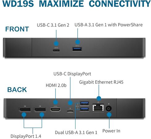 Dell WD19S 180W Docking Station, HDMI/Dual DisplayPort, Dell Docking Station with 130W Power Delivery, Dual Monitor Support,Bundle with 180W Adapter, HDMI/DP Cables (Renewed) in Saudi Arabia