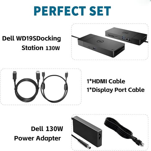 Dell WD19S 180W Docking Station, HDMI/Dual DisplayPort, Dell Docking Station with 130W Power Delivery, Dual Monitor Support,Bundle with 180W Adapter, HDMI/DP Cables (Renewed) in Saudi Arabia