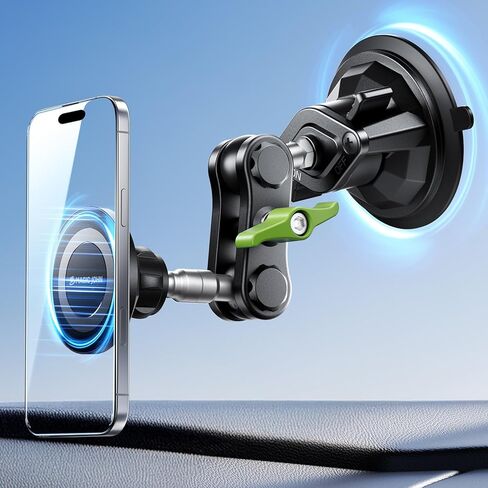 MAGIC JOHN Magnetic Car Phone Holder, Windshield Metal Suction Cup Mount | 360 Degree Rotatable, Strong Suction & Magnetic Force, Solid Metal Frame, Easy Installation in Saudi Arabia
