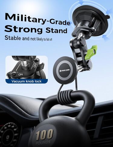 MAGIC JOHN Magnetic Car Phone Holder, Windshield Metal Suction Cup Mount | 360 Degree Rotatable, Strong Suction & Magnetic Force, Solid Metal Frame, Easy Installation in Saudi Arabia