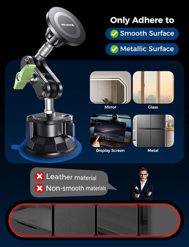 MAGIC JOHN Magnetic Car Phone Holder [Strong Suction&Strong Magnetic] 360° Adjustable Car Phone Mount for Windshield, Ultra-Durable Metal, Suction Cup Car Phone Mount for iPhone Samsung All Smartphone in Saudi Arabia