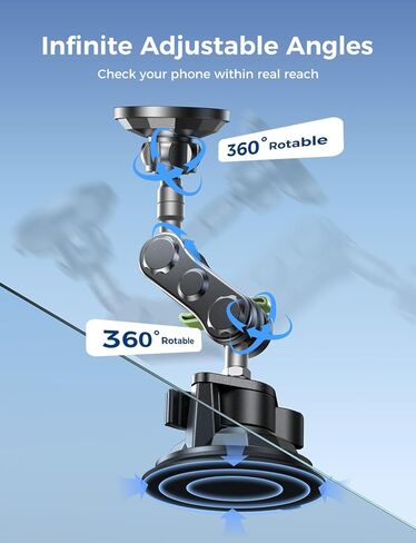 MAGIC JOHN Magnetic Car Phone Holder [Strong Suction&Strong Magnetic] 360° Adjustable Car Phone Mount for Windshield, Ultra-Durable Metal, Suction Cup Car Phone Mount for iPhone Samsung All Smartphone in Saudi Arabia