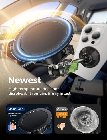 MAGIC JOHN Magnetic Car Phone Holder [Strong Suction&Strong Magnetic] 360° Adjustable Car Phone Mount for Windshield, Ultra-Durable Metal, Suction Cup Car Phone Mount for iPhone Samsung All Smartphone in Saudi Arabia