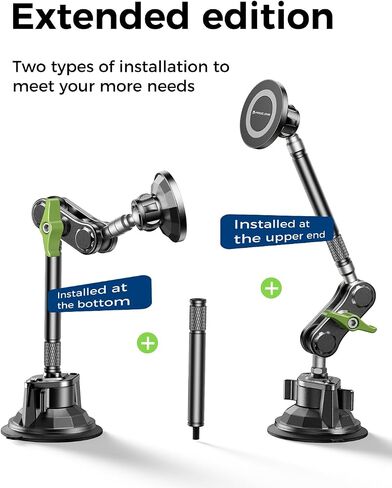 MAGIC JOHN Magnetic Car Phone Holder [Strong Suction&Strong Magnetic] 360° Adjustable Car Phone Mount for Windshield, Ultra-Durable Metal, Suction Cup Car Phone Mount for iPhone Samsung All Smartphone in Saudi Arabia