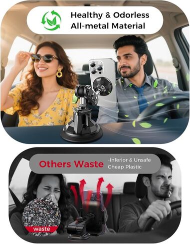 MAGIC JOHN Magnetic Car Phone Holder [Strong Suction&Strong Magnetic] 360° Adjustable Car Phone Mount for Windshield, Ultra-Durable Metal, Suction Cup Car Phone Mount for iPhone Samsung All Smartphone in Saudi Arabia
