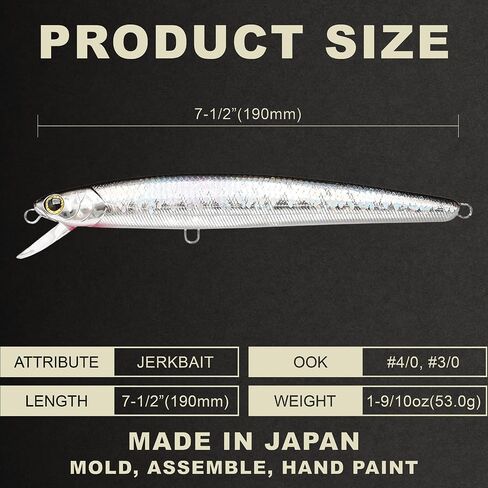 Lucky Craft Flashminnow 170SR (6.7 ") و 190SR (7.5") سحر الصيد ، البطيء الصاعد ، عمق 2-3 قدم ، صب طويل ، قبالة الشاطئ معدات صيد المياه المالحة للتونة ، الأصفر ، الكاليكو الكبير ، البحر الأبيض in Kuwait