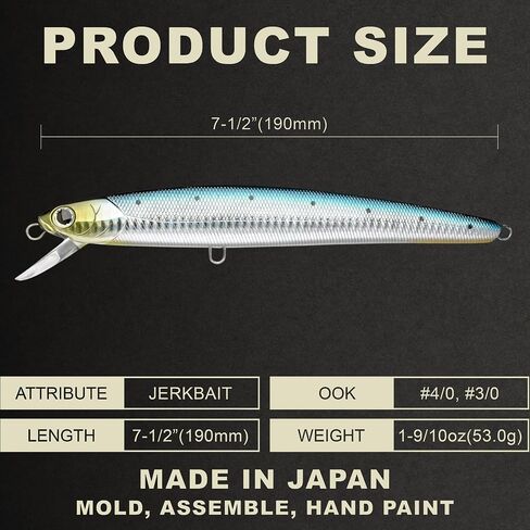 Lucky Craft Flashminnow 170SR (6.7 ") و 190SR (7.5") سحر الصيد ، البطيء الصاعد ، عمق 2-3 قدم ، صب طويل ، قبالة الشاطئ معدات صيد المياه المالحة للتونة ، الأصفر ، الكاليكو الكبير ، البحر الأبيض in Kuwait