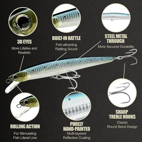 Lucky Craft Flashminnow 170SR (6.7 ") و 190SR (7.5") سحر الصيد ، البطيء الصاعد ، عمق 2-3 قدم ، صب طويل ، قبالة الشاطئ معدات صيد المياه المالحة للتونة ، الأصفر ، الكاليكو الكبير ، البحر الأبيض in Kuwait