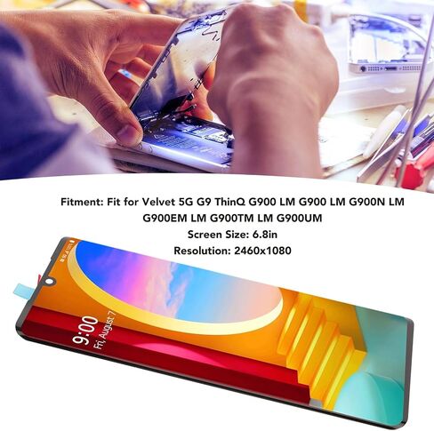 Organic Screen Replacement for Velvet 5G, G9 ThinQ G900 LM G900N LM G900EM Frame, Digitizer Assembly with Frame Repair Tools for LM G900EM LM G900TM LM G900UM in Saudi Arabia