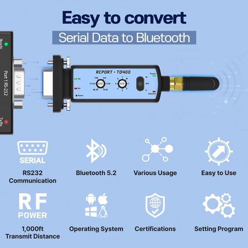 RCPORT-TD400 Long Range Bluetooth RS232 Serial Adapter Wireless 300M D-SUB9(F) in Saudi Arabia