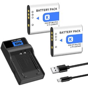 2-Pack NP-BK1 NP-FK1 Battery +Quick LCD Charger Compatible for Sony NP-BK1,Cybershot DSC-W180, DSC-W190, DSC-W370, DSC-S750, DSC-S780, DSC-S950, DSC-S980, MHS-CM1 HD, MHS-PM1, MHS-PM5, MHS-CM5 in Kuwait