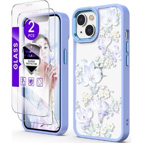 بالنسبة إلى iPhone-15 Case+حامي شاشة الزجاج المقسّر ، فإن الصفاء العسكري النحيف الناعم والكمبيوتر الشخصي الصلب ، غلاف حالة زهرة Clastal Clastal Clastal لـ iPhone 15-JD in Kuwait