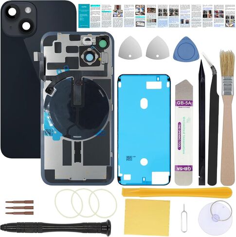 Rear Back Glass Replacement Compatible with iPhone 14 6.1-Inches All Carriers with Pre-Installed Plate +Wireless Charging Coil Flex Cable +Flashlight +Microphone +Camera Frame (Midnight) in Kuwait