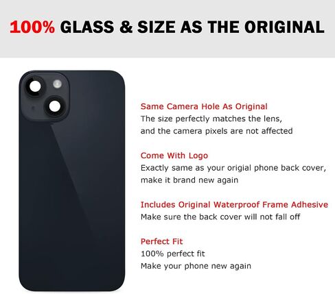 Rear Back Glass Replacement Compatible with iPhone 14 6.1-Inches All Carriers with Pre-Installed Plate +Wireless Charging Coil Flex Cable +Flashlight +Microphone +Camera Frame (Midnight) in Kuwait