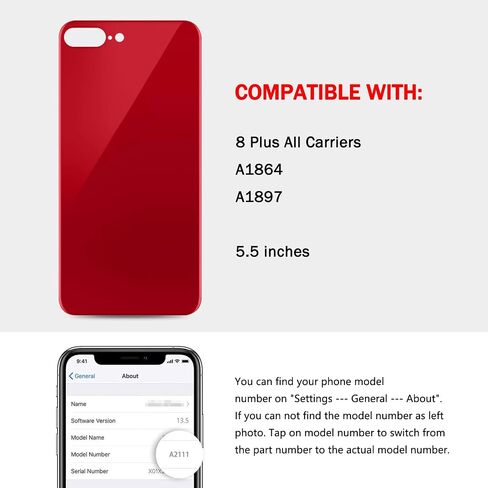 Rear Back Screen Glass Replacement Cover Compatible with iPhone 8 Plus 5.5-Inches All Carriers (Red) in Kuwait