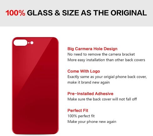 Rear Back Screen Glass Replacement Cover Compatible with iPhone 8 Plus 5.5-Inches All Carriers (Red) in Kuwait