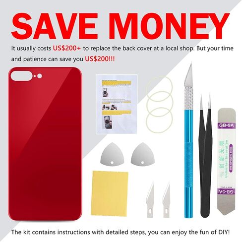 Rear Back Screen Glass Replacement Cover Compatible with iPhone 8 Plus 5.5-Inches All Carriers (Red) in Kuwait