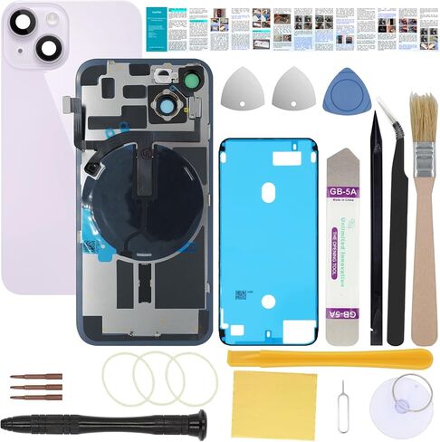 Rear Back Glass Replacement Compatible with iPhone 14 6.1-Inches All Carriers with Pre-Installed Plate +Wireless Charging Coil Flex Cable +Flashlight +Microphone +Camera Frame (Midnight) in Kuwait