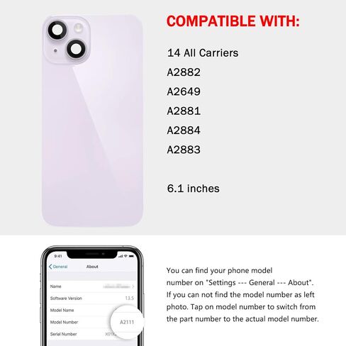 Rear Back Glass Replacement Compatible with iPhone 14 6.1-Inches All Carriers with Pre-Installed Plate +Wireless Charging Coil Flex Cable +Flashlight +Microphone +Camera Frame (Midnight) in Kuwait