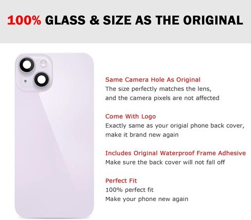 Rear Back Glass Replacement Compatible with iPhone 14 6.1-Inches All Carriers with Pre-Installed Plate +Wireless Charging Coil Flex Cable +Flashlight +Microphone +Camera Frame (Midnight) in Kuwait