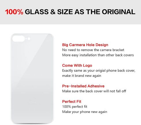 Rear Back Screen Glass Replacement Cover Compatible with iPhone 8 Plus 5.5-Inches All Carriers (Red) in Kuwait